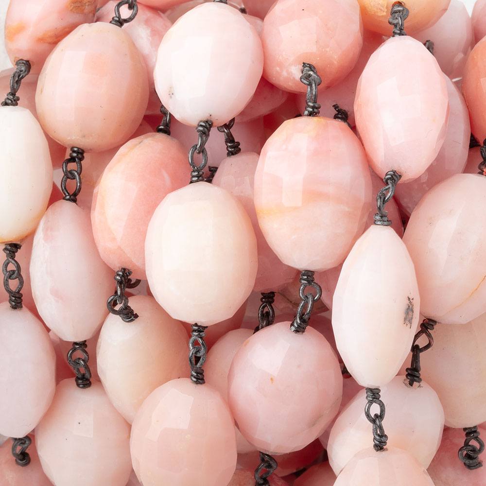 14-15mm Pink Peruvian Opal Faced Oval Beads on Black Gold over .925 Silver Chain (ONLINE ORDER ONLY)