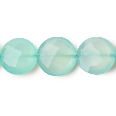 14-15mm Seafoam Blue Chalcedony faceted coins 8 inch 14 beads (ONLINE ORDER ONLY)