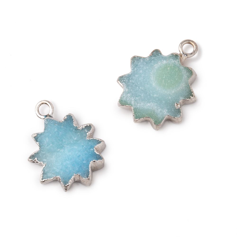 14-15mm Silver Leafed Blue Drusy Star Burst Pendant 1 focal piece (ONLINE ORDER ONLY)