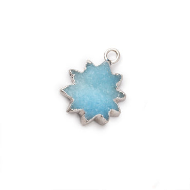 14-15mm Silver Leafed Blue Drusy Star Burst Pendant 1 focal piece (ONLINE ORDER ONLY)