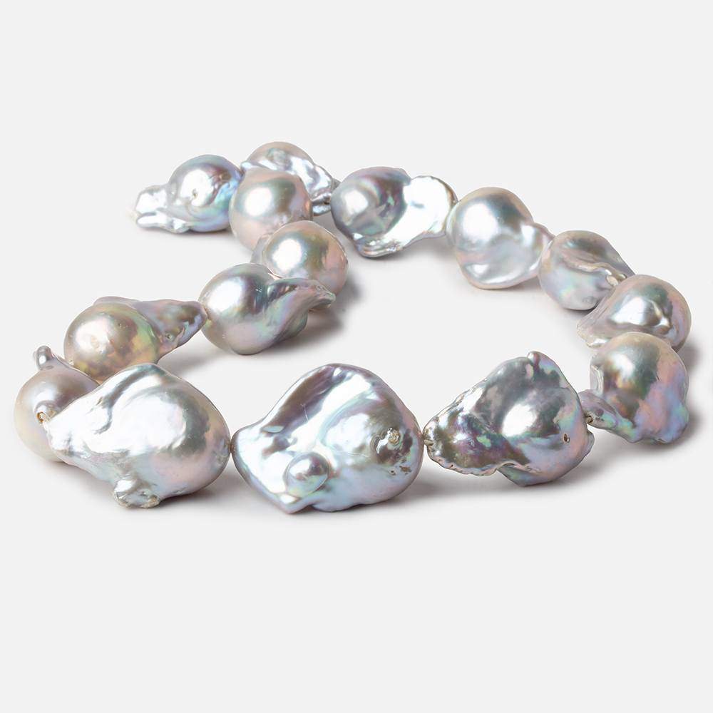 14-15mm Silver Ultra Baroque Freshwater Pearls 15.5 inch 15 pcs .8mm drill hole AAA (ONLINE ORDER ONLY)