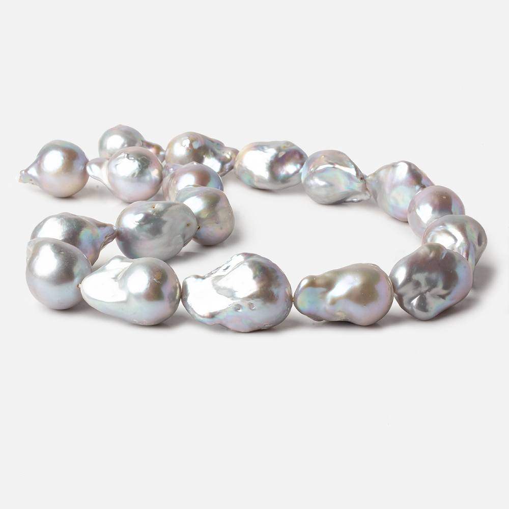 14-15mm Silver Ultra Baroque Freshwater Pearls 16 inch 18 pcs .8mm drill hole AAA (ONLINE ORDER ONLY)