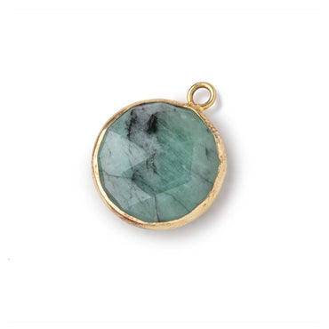14-15mm Vermeil Bezel Emerald Faceted Coin Pendant 1 piece (ONLINE ORDER ONLY)