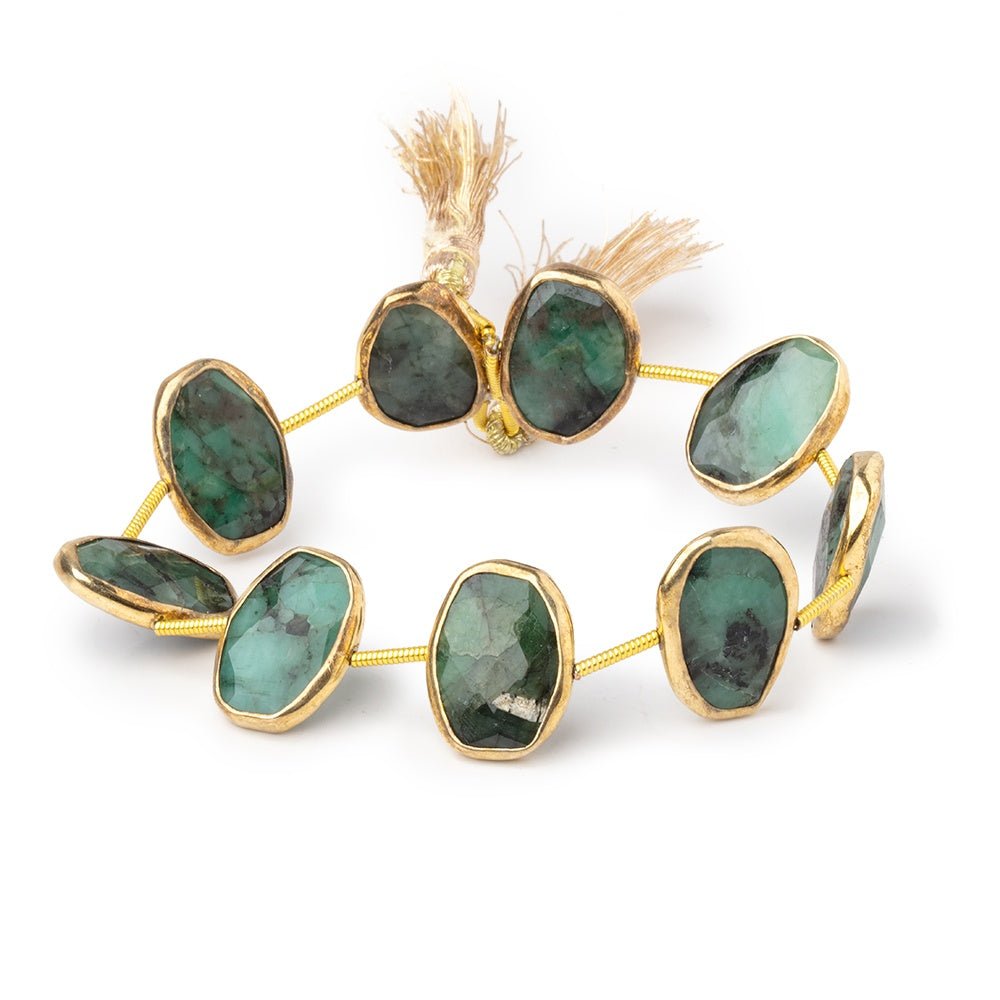 14-15mm Vermeil Bezel Emerald Faceted Nuggets 6 inch 9 Beads (ONLINE ORDER ONLY)