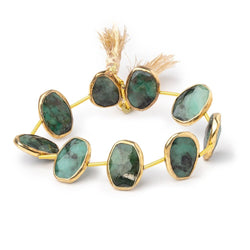 14-15mm Vermeil Bezel Emerald Faceted Nuggets 6 inch 9 Beads (ONLINE ORDER ONLY)
