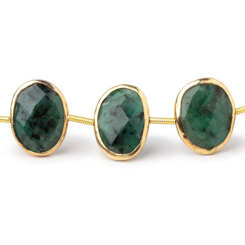 14-15mm Vermeil Bezel Emerald Faceted Nuggets 6 inch 9 Beads (ONLINE ORDER ONLY)