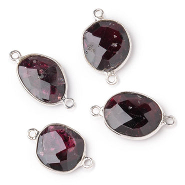 14-16mm .925 Silver Bezel Rhodolite Garnet Faceted Nugget Connector 1 piece (ONLINE ORDER ONLY)