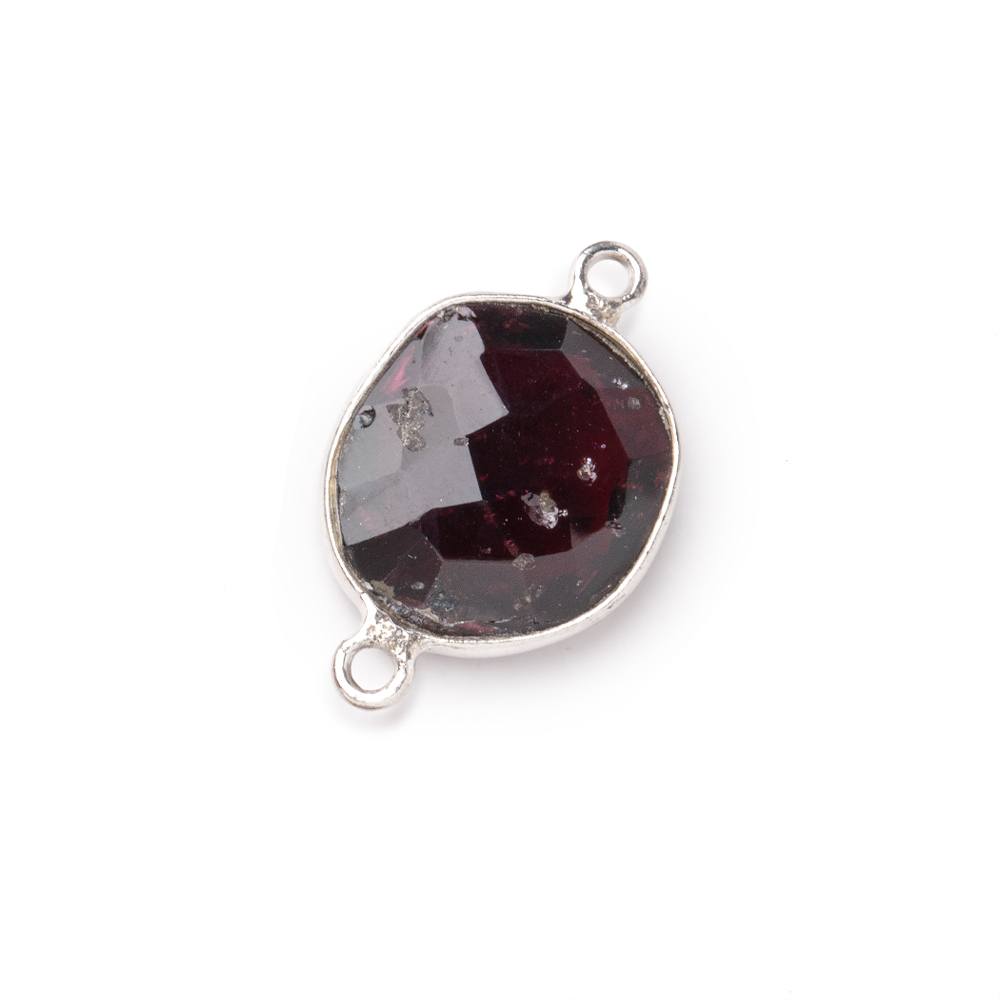 14-16mm .925 Silver Bezel Rhodolite Garnet Faceted Nugget Connector 1 piece (ONLINE ORDER ONLY)