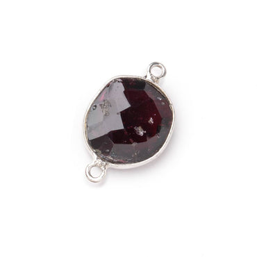 14-16mm .925 Silver Bezel Rhodolite Garnet Faceted Nugget Connector 1 piece (ONLINE ORDER ONLY)