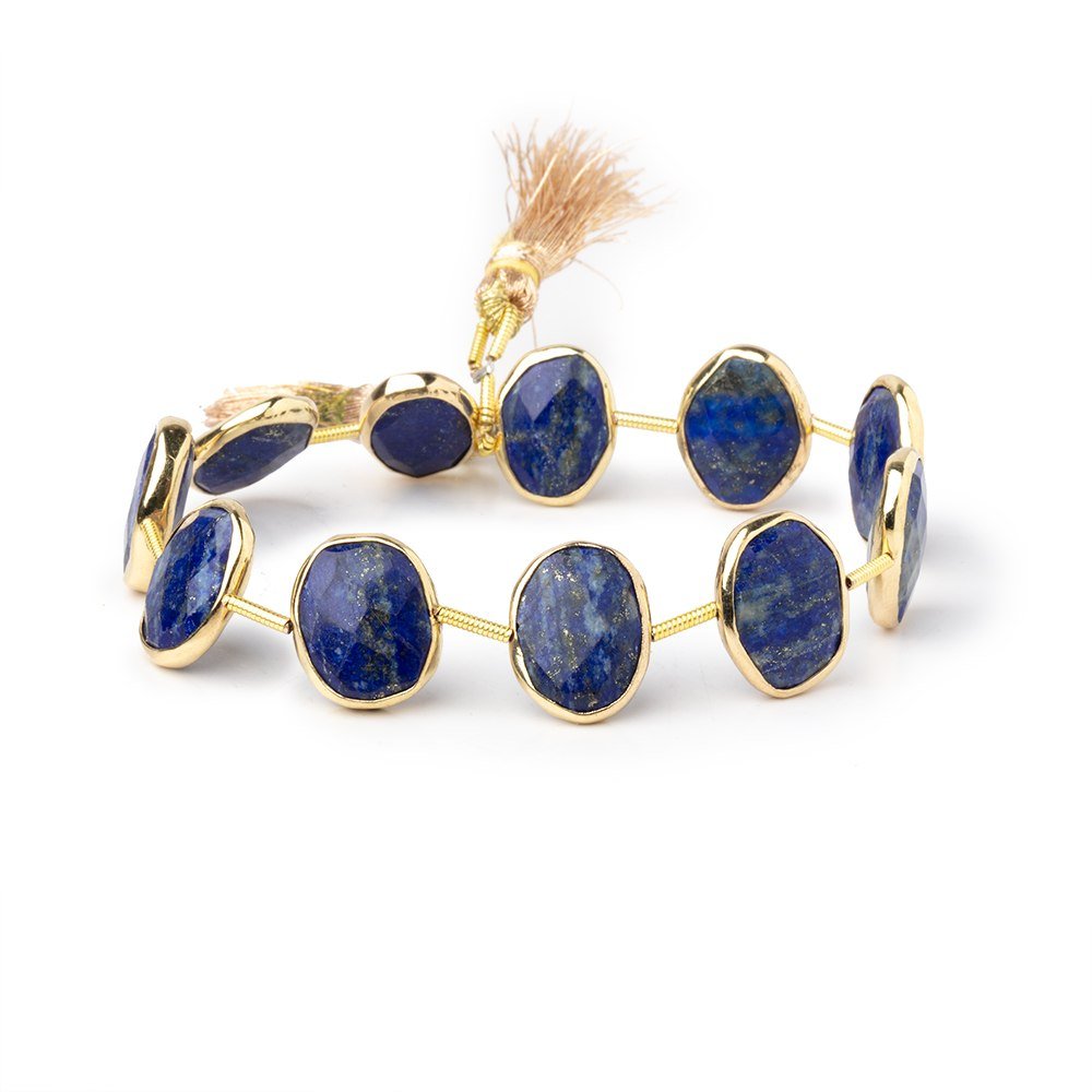 14-16mm Vermeil Bezel Lapis Lazuli Faceted Nuggets 7.5 inch 11 Beads (ONLINE ORDER ONLY)
