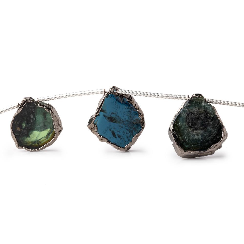 14-17mm Black Gold Leafed Blue & Green Tourmaline Slice Natural Crystals 7 Beads (ONLINE ORDER ONLY)
