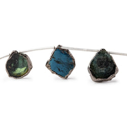 14-17mm Black Gold Leafed Blue & Green Tourmaline Slice Natural Crystals 7 Beads (ONLINE ORDER ONLY)