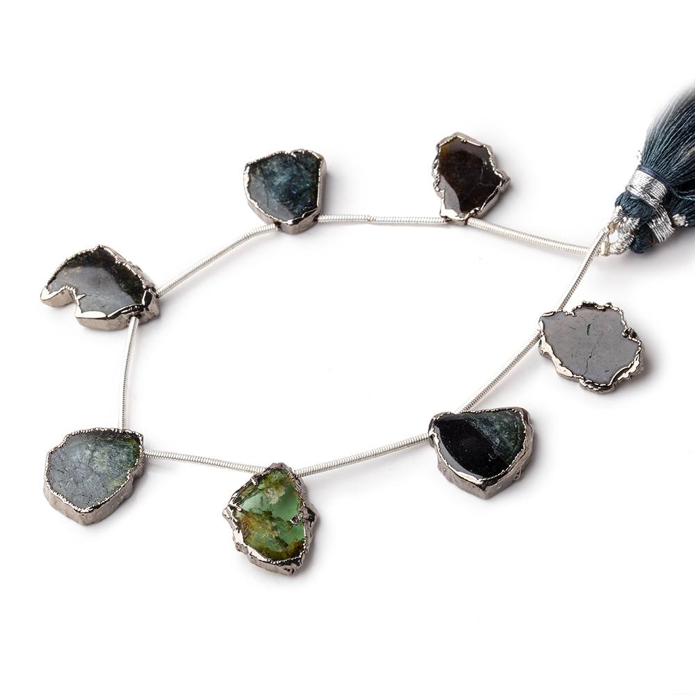 14-17mm Black Gold Leafed Blue & Green Tourmaline Slice Natural Crystals 7 Beads (ONLINE ORDER ONLY)