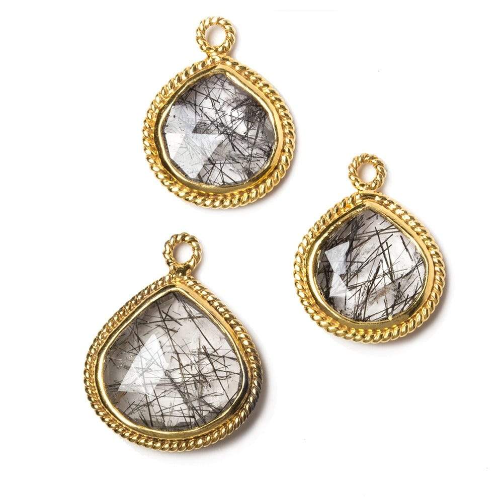 14-17mm Vermeil Rope Bezel Tourmalinated Quartz heart Pendant Set of 3 (ONLINE ORDER ONLY)