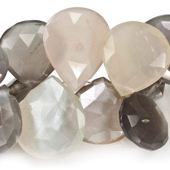 14-21mm Platinum and Blush Moonstone Faceted Heart Beads AAA 37 pieces (ONLINE ORDER ONLY)