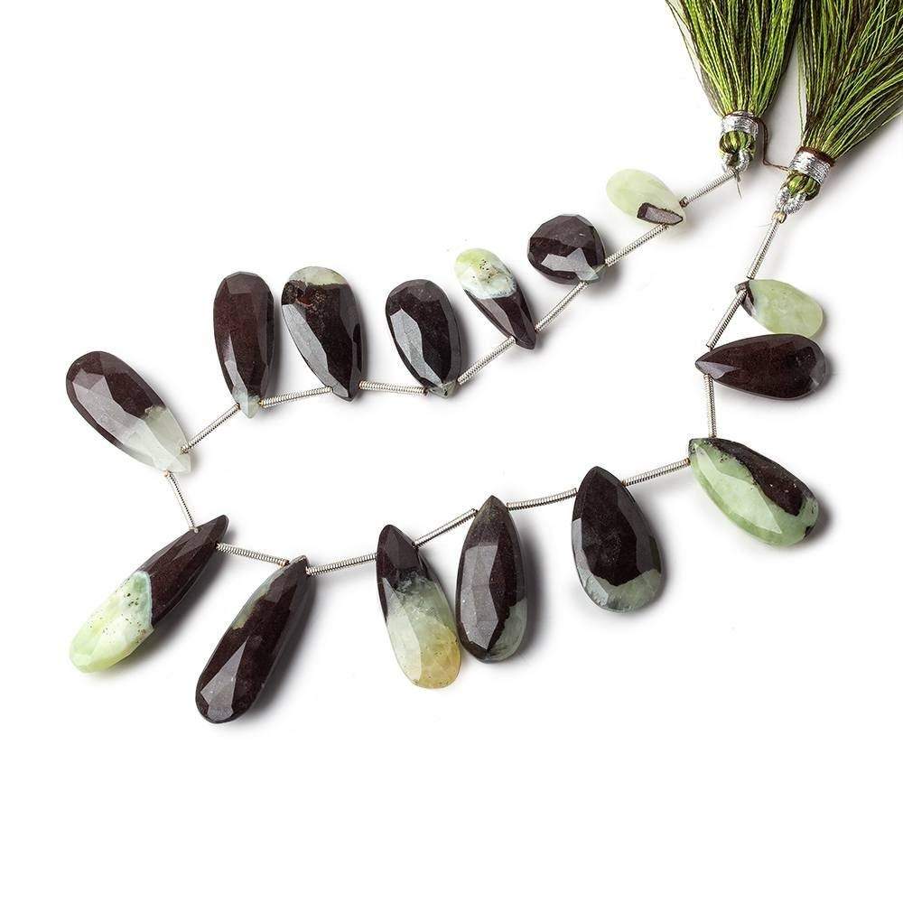 14-32mm Prehnite And Iron Ore Matrix Faceted Pears 8.5 inch 14 pieces (ONLINE ORDER ONLY)