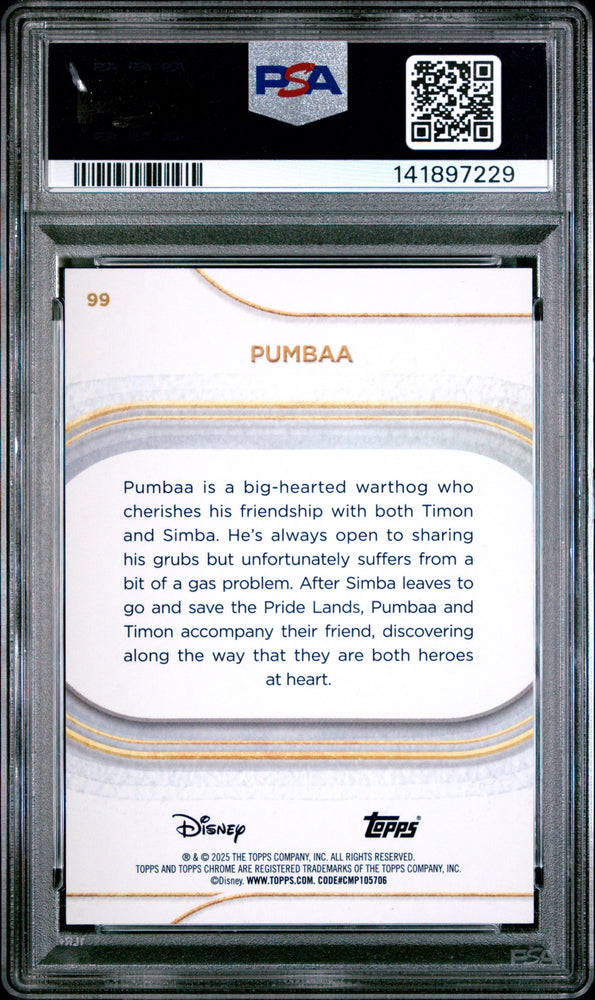 Graded 2025 Topps Chrome Disney Pumbaa #99 Pink Refractor #/250 The Lion King Trading Card PSA 10 Gem Mint