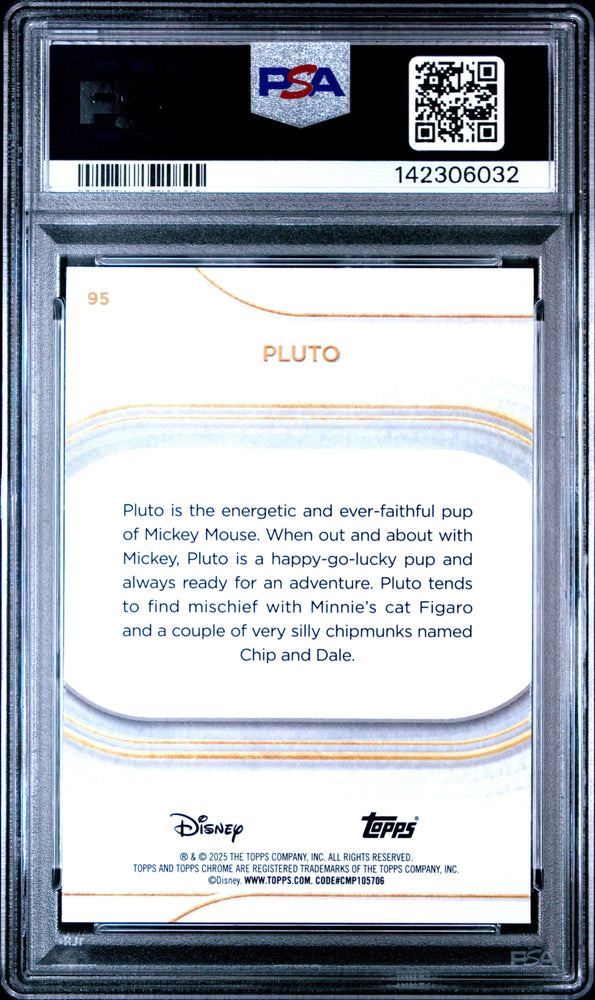 Graded 2025 Topps Chrome Disney Sapphire Pluto #95 Trading Card PSA 10 Gem Mint