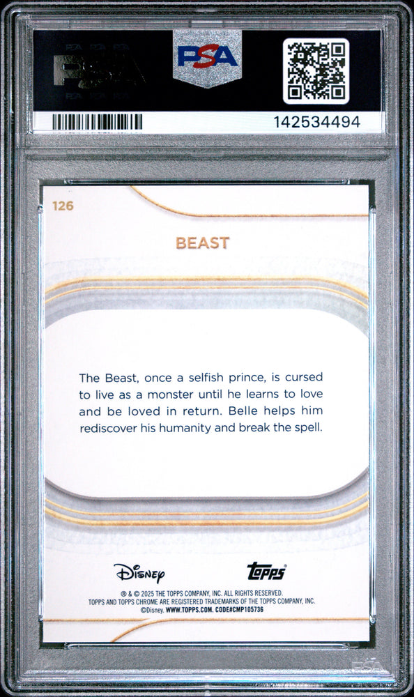Graded 2025 Topps Chrome Disney Beast #126 Beauty and the Beast Trading Card PSA 10 Gem Mint
