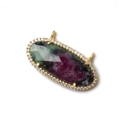 27x13mm Vermeil Bezeled CZ & Ruby in Zoisite Oval East West Connector 1 pc (ONLINE ORDER ONLY)