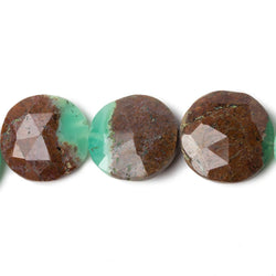 14.5-16mm Chrysoprase & Matrix faceted coin beads 8 inch 11 pieces