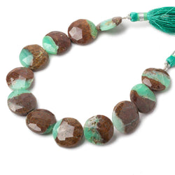 14.5-16mm Chrysoprase & Matrix faceted coin beads 8 inch 11 pieces (ONLINE ORDER ONLY)