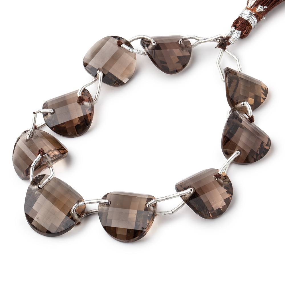 14.5-17mm Smoky Quartz double drill barrel faceted half moons 9 beads AA (ONLINE ORDER ONLY)