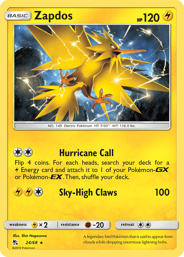 Zapdos (24/68) [Sun & Moon: Hidden Fates] (Online Only)