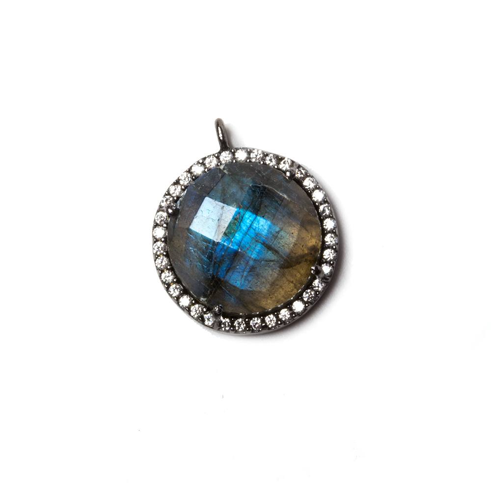 14.5mm Black Gold Bezeled White CZ & Labradorite Coin Pendant 1 pc (ONLINE ORDER ONLY)