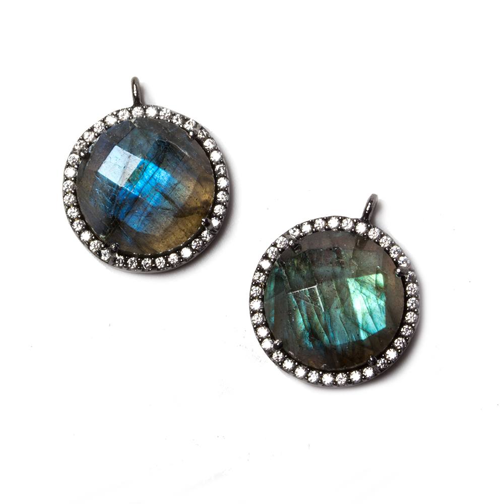 14.5mm Black Gold Bezeled White CZ & Labradorite Coin Pendant 1 pc (ONLINE ORDER ONLY)