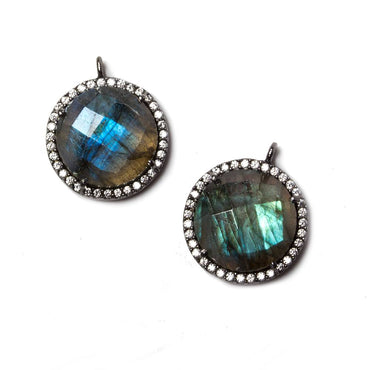 14.5mm Black Gold Bezeled White CZ & Labradorite Coin Pendant 1 pc (ONLINE ORDER ONLY)