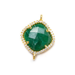 14.5mm Vermeil Bezel White CZ & Green Aventurine Cushion Connector 1 piece (ONLINE ORDER ONLY)