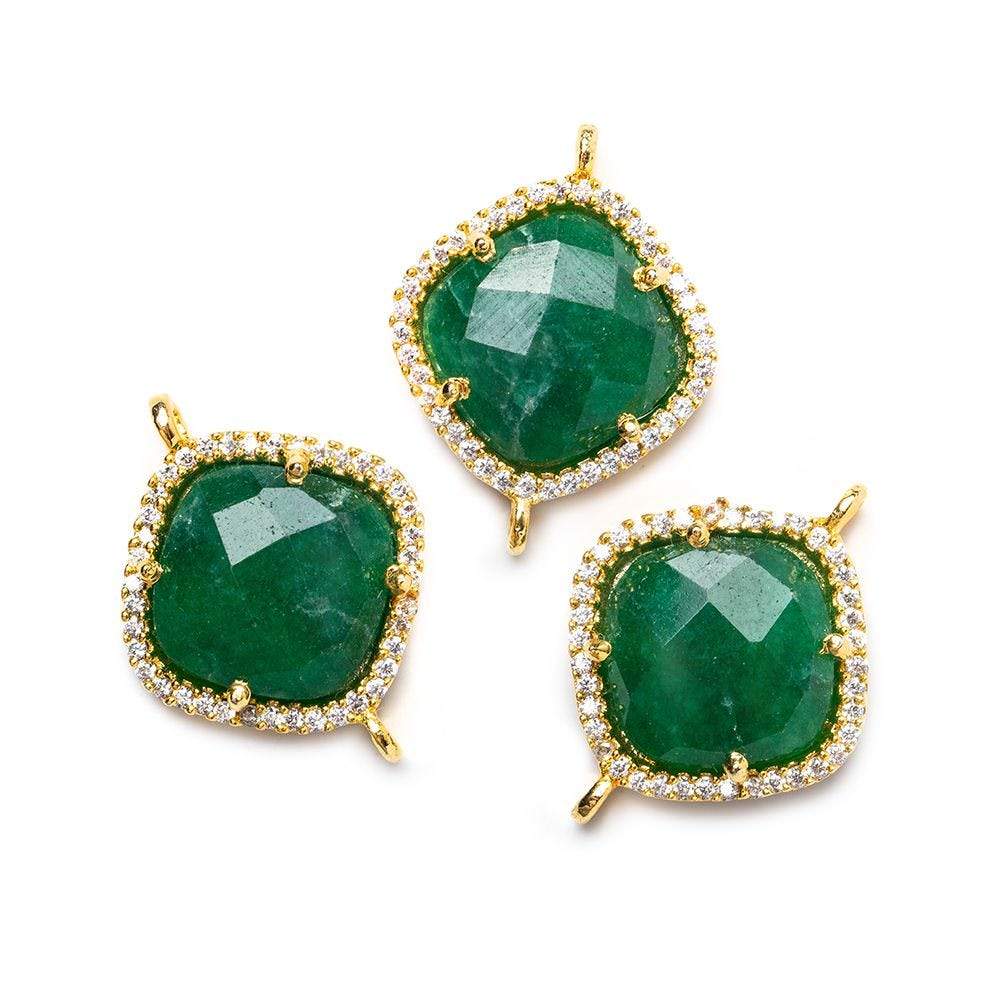 14.5mm Vermeil Bezel White CZ & Green Aventurine Cushion Connector 1 piece (ONLINE ORDER ONLY)