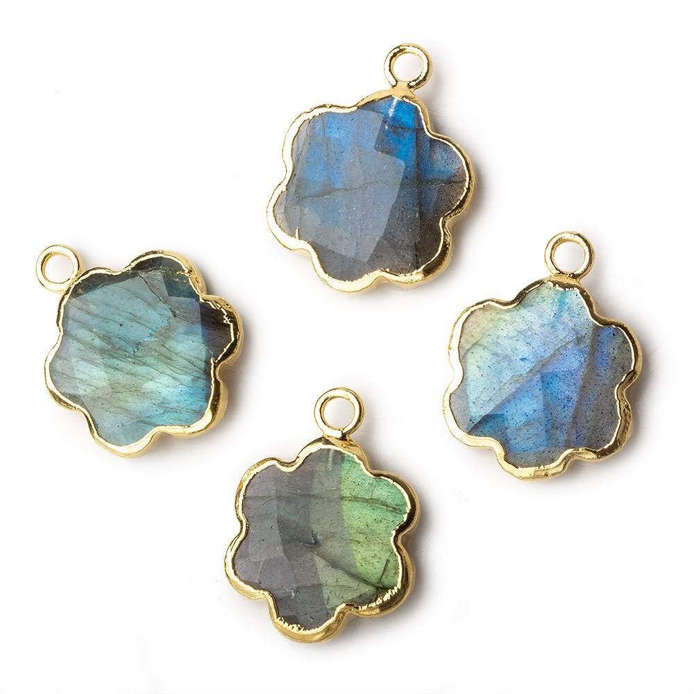 14.5mm Gold Leafed Labradorite Faceted Quatrafoil Focal Bead Pendant sold as 1 piece (ONLINE ORDER ONLY)
