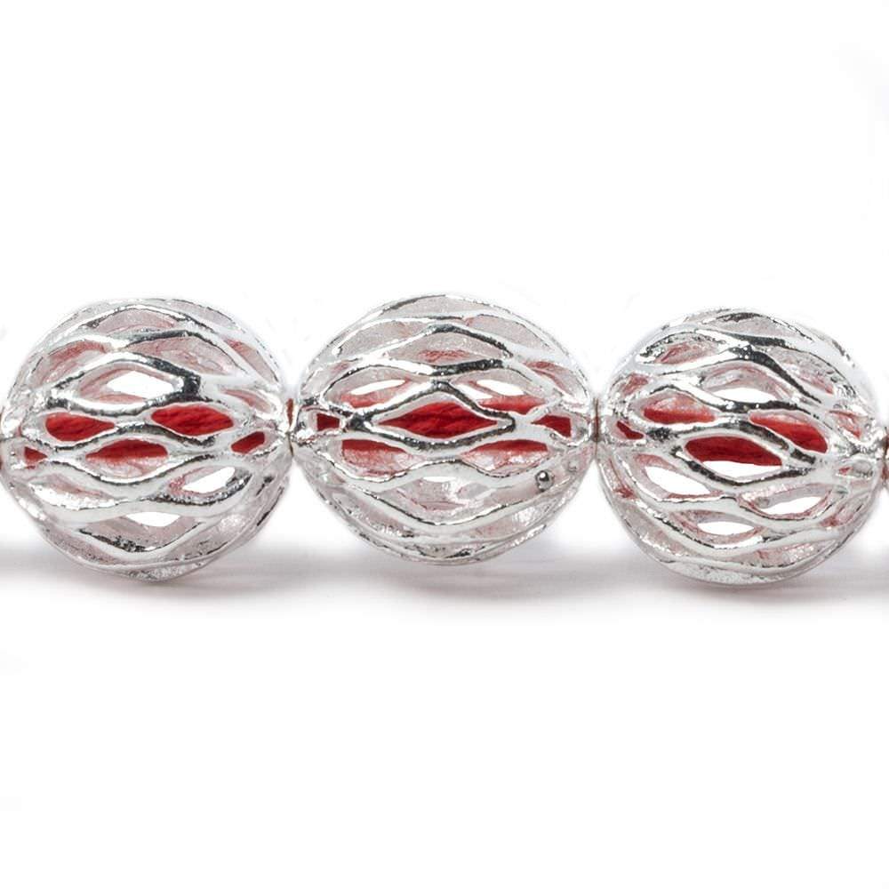 14.5mm Silver plated Copper Open Mesh Round Beads 8 inch 14 pieces (ONLINE ORDER ONLY)