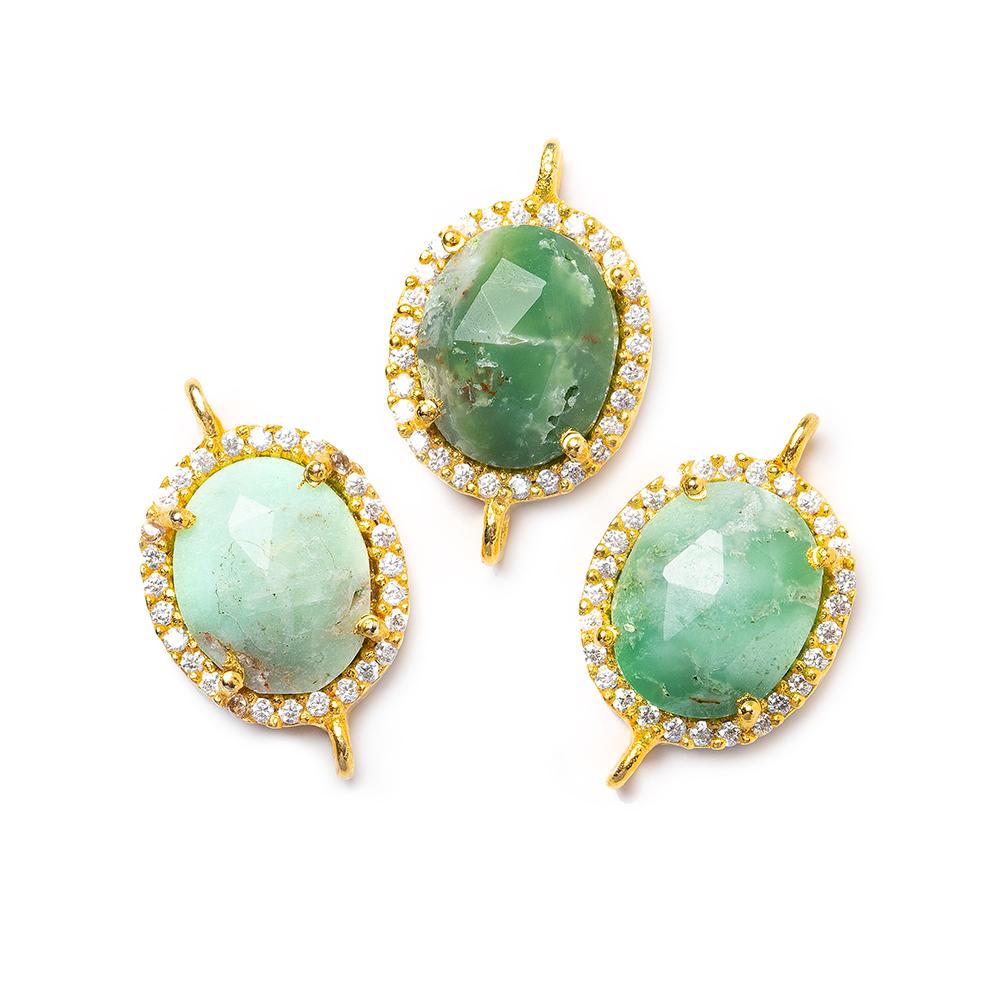 14.5x13mm Vermeil Bezel White CZ & Chrysoprase Oval Connector 1 piece (ONLINE ORDER ONLY)
