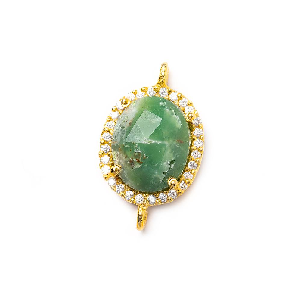 14.5x13mm Vermeil Bezel White CZ & Chrysoprase Oval Connector 1 piece (ONLINE ORDER ONLY)