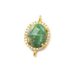 14.5x13mm Vermeil Bezel White CZ & Chrysoprase Oval Connector 1 piece (ONLINE ORDER ONLY)