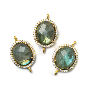 14.5x13mm Vermeil Bezel White CZ & Labradorite Oval Connector 1 piece (ONLINE ORDER ONLY)