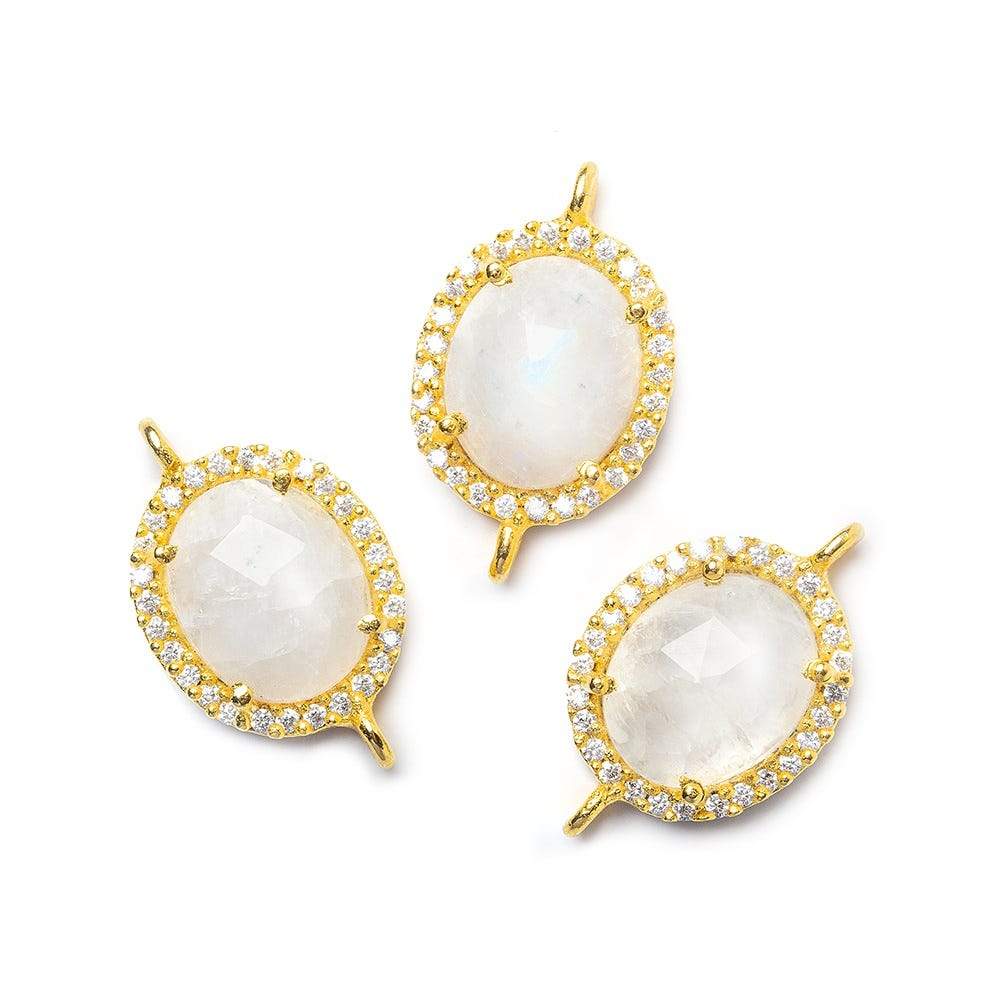14.5x13mm Vermeil Bezel White CZ & Rainbow Moonstone Oval Connector 1 piece (ONLINE ORDER ONLY)