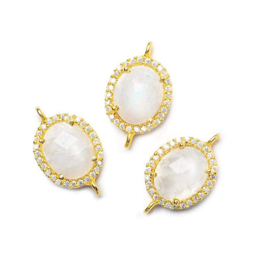 14.5x13mm Vermeil Bezel White CZ & Rainbow Moonstone Oval Connector 1 piece (ONLINE ORDER ONLY)