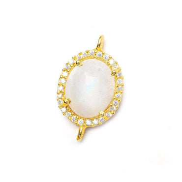 14.5x13mm Vermeil Bezel White CZ & Rainbow Moonstone Oval Connector 1 piece (ONLINE ORDER ONLY)