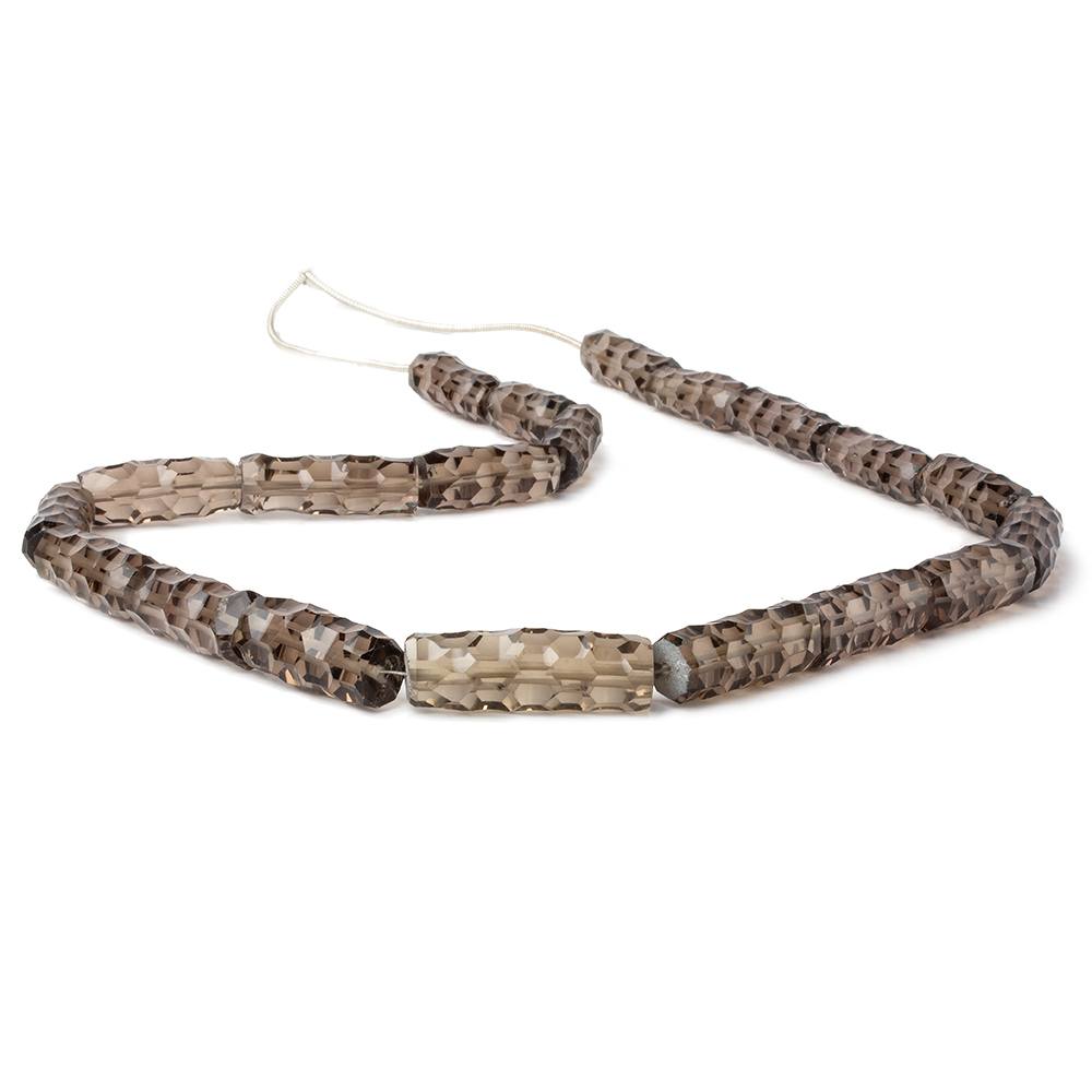 14.5x6-22x7mm Smoky Quartz concave faceted tubes 15 inch 22 beads AAA (ONLINE ORDER ONLY)