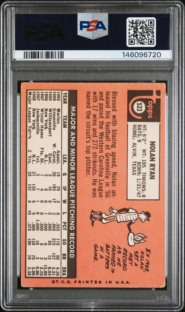 Graded 1969 Topps Nolan Ryan #533 2nd Year Baseball Card PSA 2 Good (ONLINE ORDER ONLY)