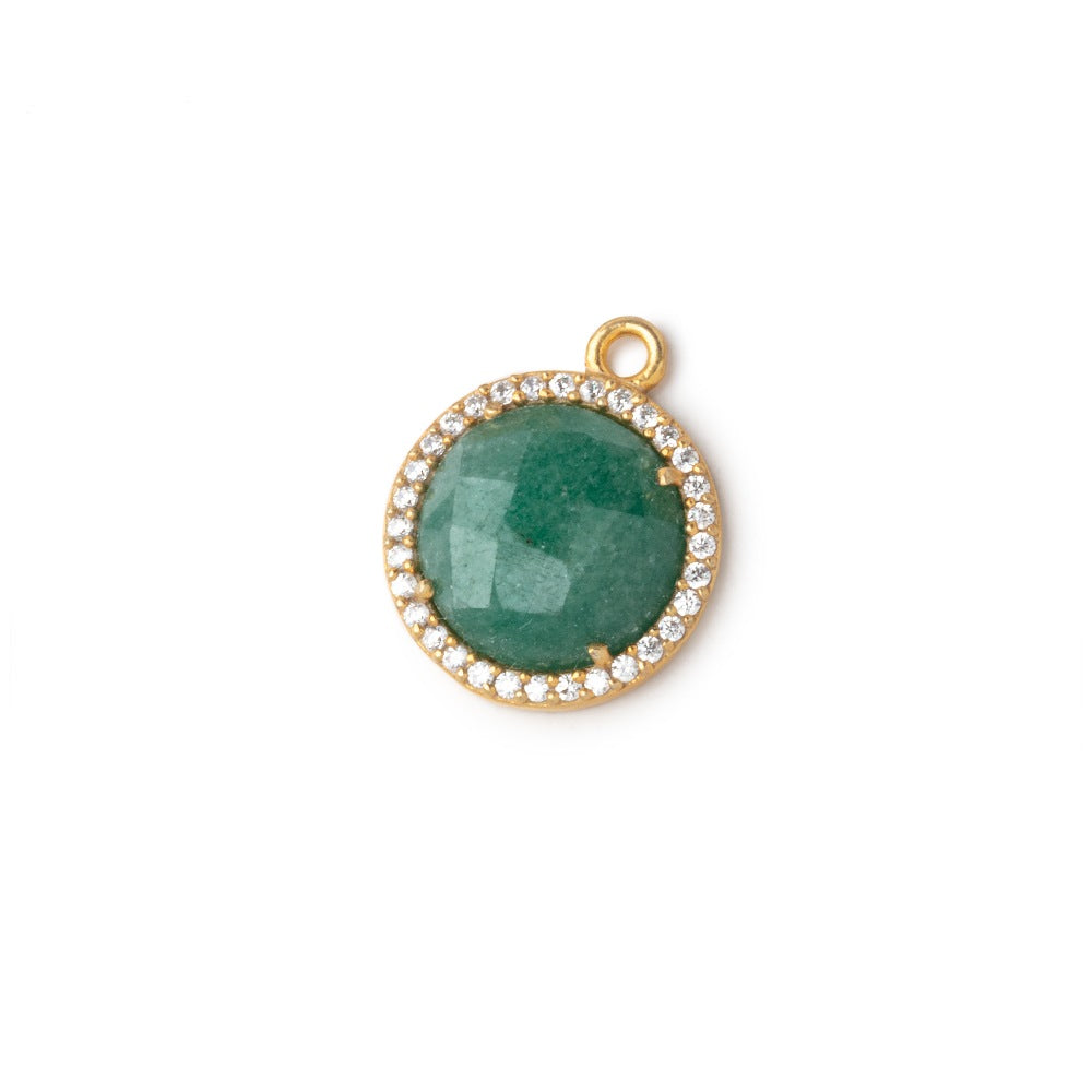 13mm Vermeil CZ Bezeled Green Aventurine Faceted Coin Pendant 1 piece (ONLINE ORDER ONLY)