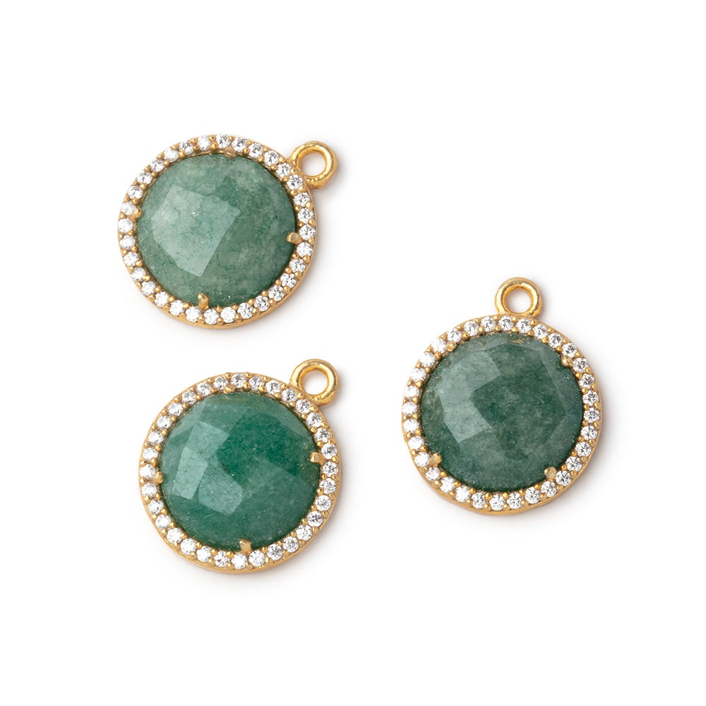 13mm Vermeil CZ Bezeled Green Aventurine Faceted Coin Pendant 1 piece (ONLINE ORDER ONLY)