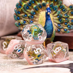 Peacock + Pink 7-Dice Set w/White Numbers Dnd Dice Set (Online Only)