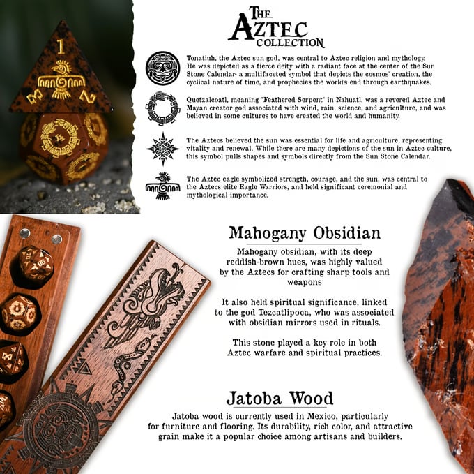 Aztec Mahogany Obsidian Stone Dice Set - Dice Around the World Collection (ONLINE ORDER ONLY)