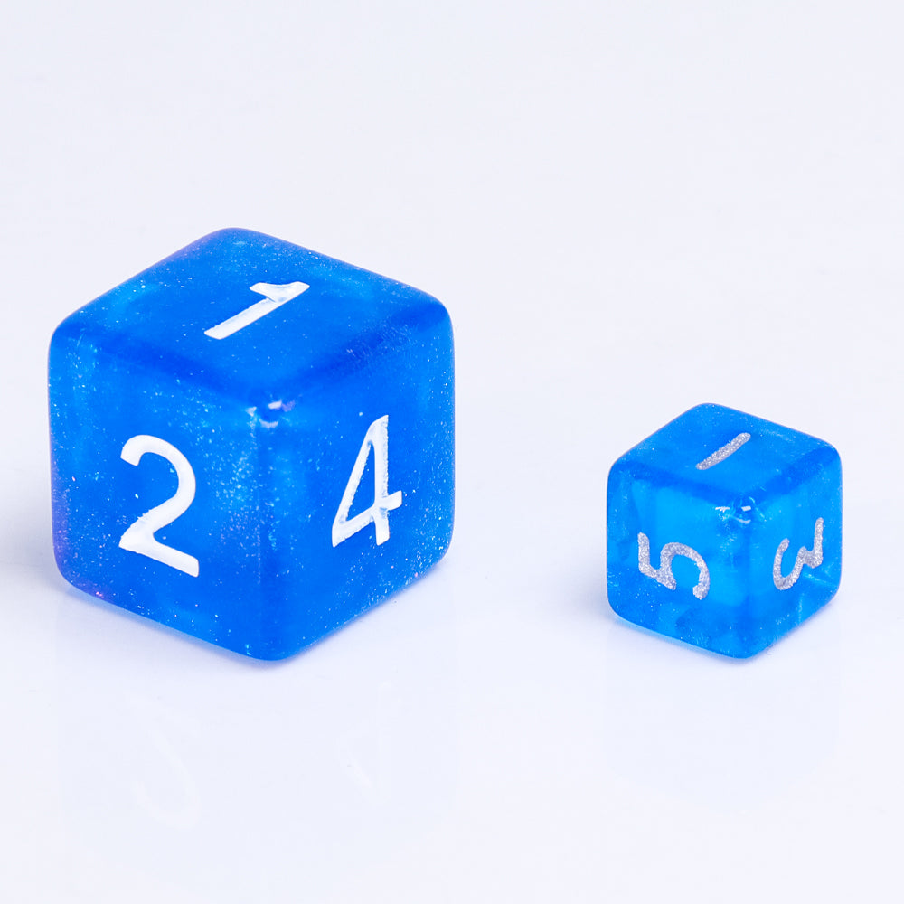 Glitter Blue 7-Dice Mini-Dice RPG Set w/Silver Numbers Miniature Dice (Online Only)
