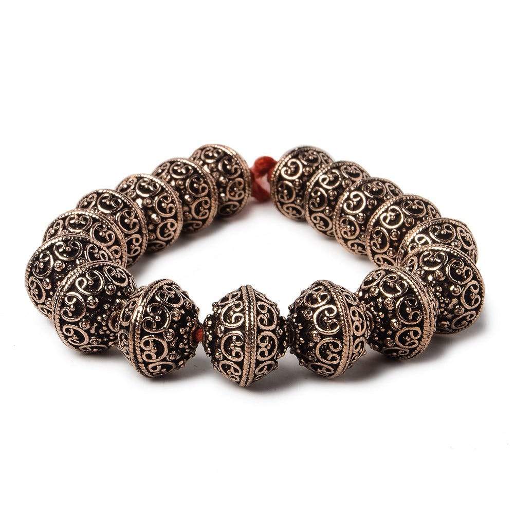14x12.5mm Antiqued Copper Bali Design Rondelle  8 inch 16 Beads (ONLINE ORDER ONLY)